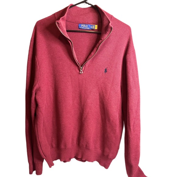 Polo Ralph Lauren Quarter Zip‎ Pullover Sweater Knit Casual XL maroon blue pony - Picture 1 of 6
